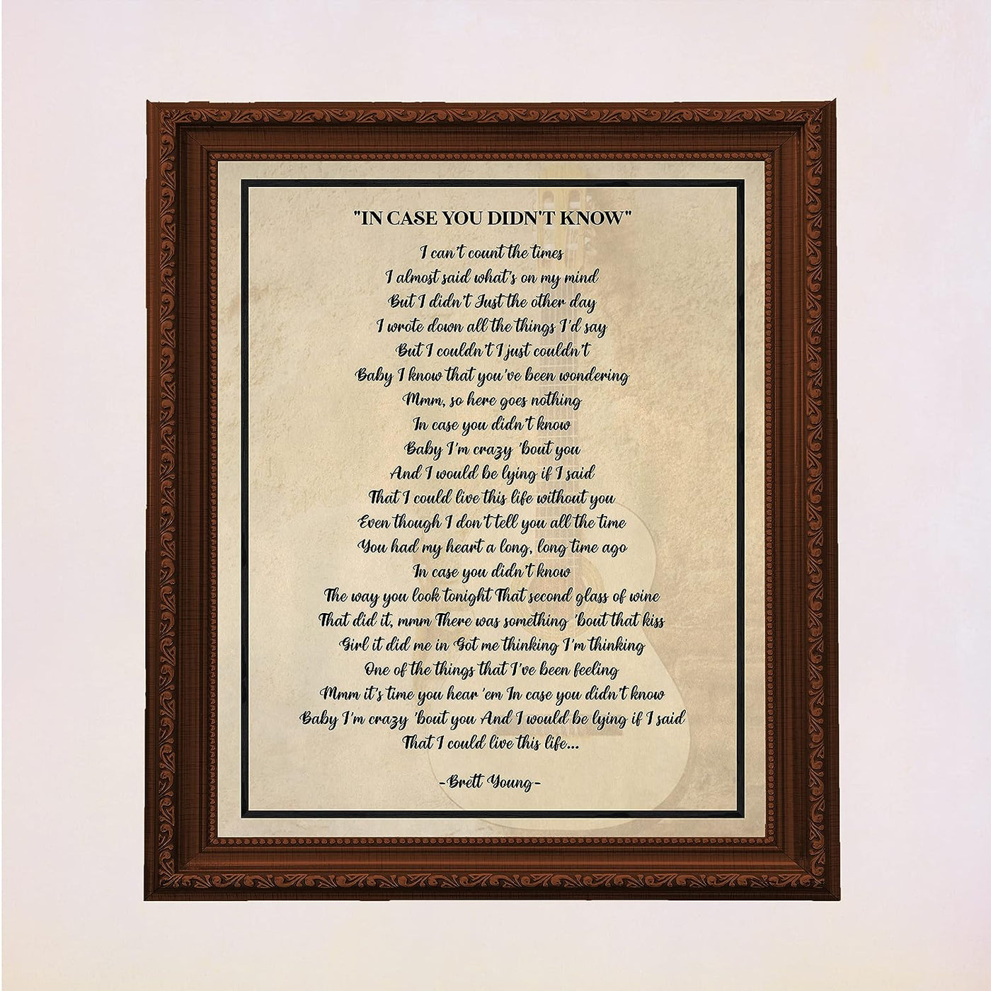 Brett Young-"In Case You Didn't Know"-Song Lyric Wall Art- 11 x 14" Country Music Poster Print-Ready to Frame. Home-Office-Studio-Bar-Cave-Farmhouse Decor. Perfect Valentines-Anniversary Gifts!