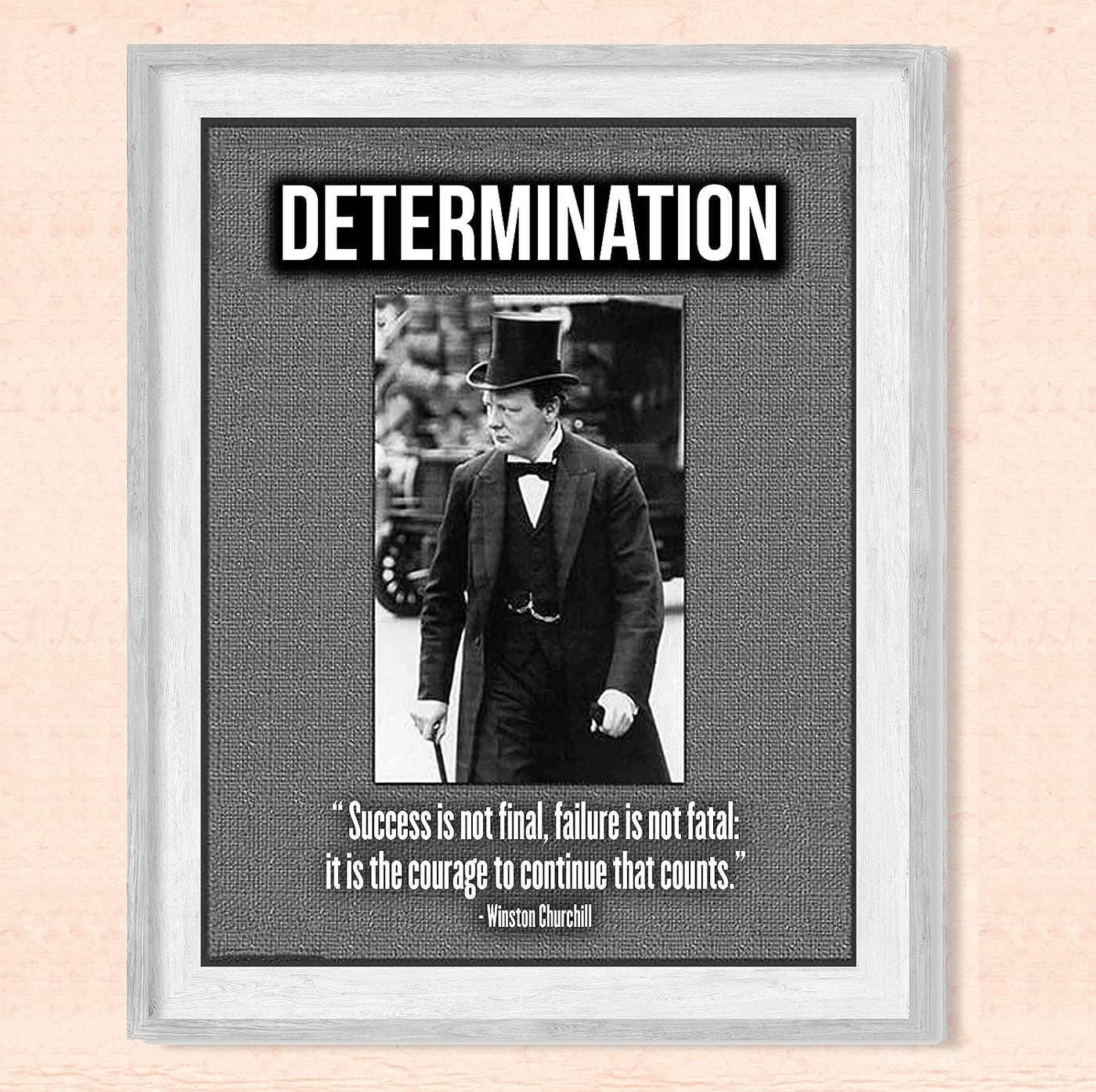 Winston Churchill Quotes-"Determination-Courage to Continue That Counts"-8 x 10" Motivational Portrait Wall Art Print-Ready to Frame. Retro Home-Office-Library Decor. Great Inspirational Gift!