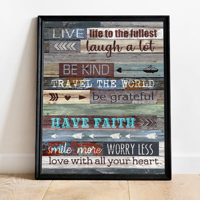 Live Life to the Fullest Inspirational Quotes Wall Art-11x14" Motivational Poster Print w/Replica Wood Design-Ready to Frame. Great Home-Office-School Decor for Inspiration! Printed on Photo Paper.