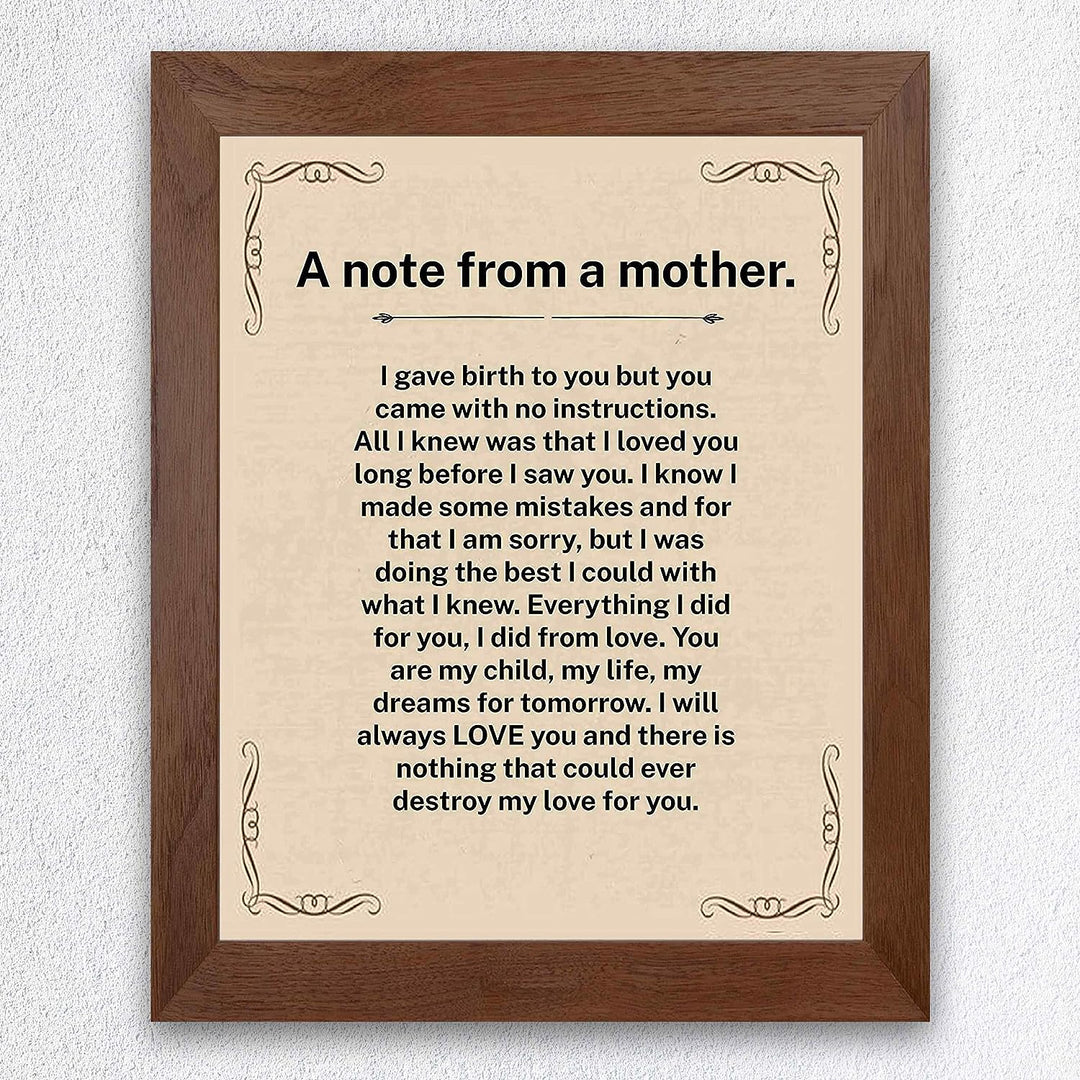 A Note From A Mother Inspirational Wall Art Sign -8x10" Vintage Typographic Poster Print-Ready to Frame. Perfect Loving Decor for Home-Nursery-Office-Clinic. Heartfelt Keepsake for All Moms!