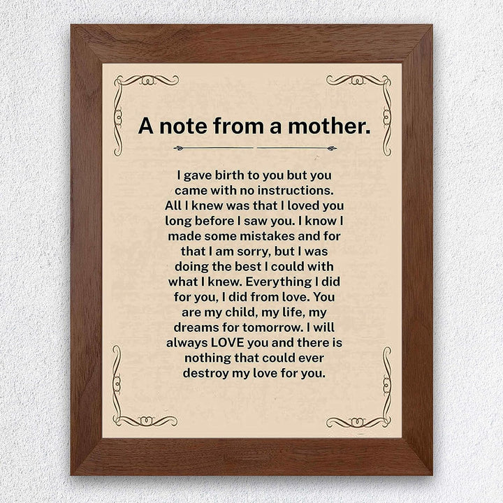 A Note From A Mother Inspirational Wall Art Sign -8x10" Vintage Typographic Poster Print-Ready to Frame. Perfect Loving Decor for Home-Nursery-Office-Clinic. Heartfelt Keepsake for All Moms!