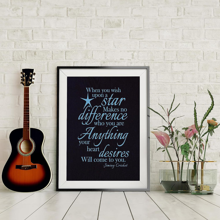 When You Wish Upon a Star -Jiminy Cricket Quotes- Wall Art Decor -8 x 10"-Ready to Frame. Typographic Art Print w/Wood-Grain Design. Inspirational Decor for Home-Office-Studio-Nursery-School.