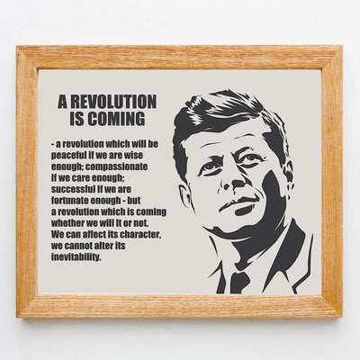 John F. Kennedy Quotes-"A Revolution Is Coming"-10x8" Political Wall Art Print-Ready to Frame. JFK Presidential Portrait Silhouette. Patriotic Home-Office-School-Library Decor! Great Historical Gift!