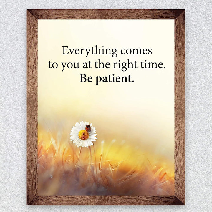 Everything Comes to You at the Right Time Inspirational Quotes Wall Art -8 x 10" Floral Print w/Ladybug Image-Ready to Frame. Motivational Home-Office-School-Dorm Decor. Great Gift of Inspiration!