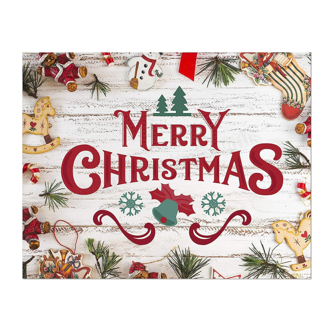 Merry Christmas Rustic Holiday Sign -14 x 11" Festive Christmas Wall Art Print w/Replica Wood Design-Ready to Frame. Typographic Home-Kitchen-Farmhouse-Welcome Decor. Great Gift! Printed on Paper.