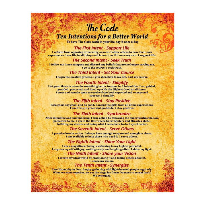 The Code: Ten Intentions For A Better World Motivational Quotes Wall Sign-11 x 14" Inspirational Poster Print-Ready to Frame. Positive Home-Office-School-Studio Decor. Perfect Life Sayings for All!