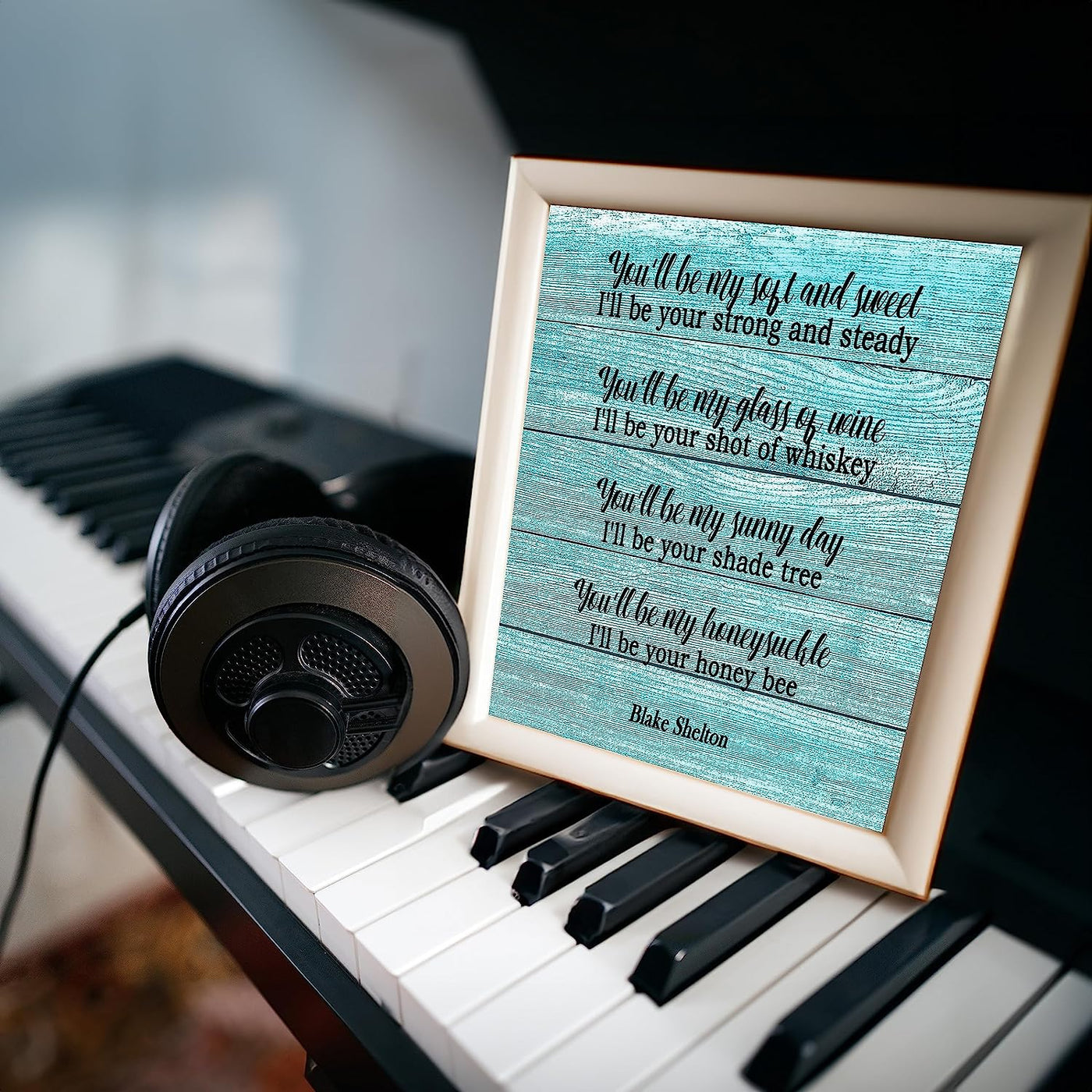 I'll Be Your Honey Bee-Blake Shelton Song Art Wall Sign-8 x 10"-Ready to Frame. Lyrical Poster Print w/Replica Distressed Wood Design. Home-Studio-Bar-Cave Decor. Perfect for Country Music Lovers!