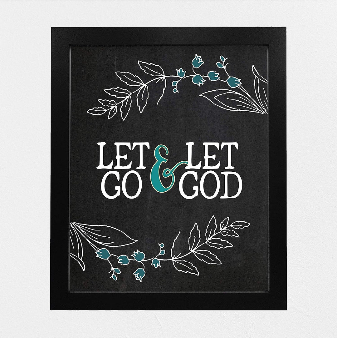 Let Go &amp; Let God Inspirational Quotes Wall Art-8x10" Floral Christian Poster Print-Ready to Frame. Modern Typographic Design. Positive Home-Office-Church Decor. Great Religious Gift! Have Faith!