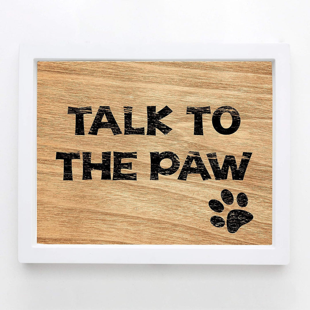 Talk To The Paw Funny Dog Wall Decor -10 x 8" Rustic Wall Art Print w/Replica Wood Design-Ready to Frame. Home-Kitchen-Vet&