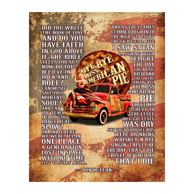 Don McLean-"Bye, Bye Miss American Pie" Song Lyric Wall Art -11 x 14" Rustic American Flag Print-Ready to Frame. Perfect Home-Studio-Bar-Dorm-Cave Decor. Great Patriotic Gift for Folk Rock Music Fans!