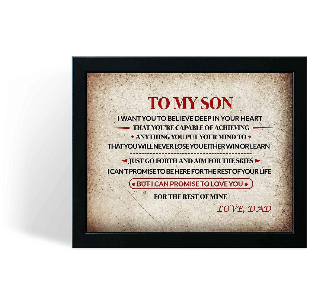To My Son-Love Dad Inspirational Family Wall Art -10x8" Modern Typographic Print w/Distressed Parchment Design-Ready to Frame. Loving Message From Father to Son. Perfect Wedding-Graduation Gift!