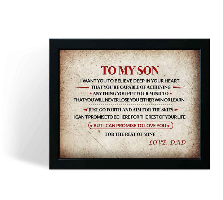 To My Son-Love Dad Inspirational Family Wall Art -10x8" Modern Typographic Print w/Distressed Parchment Design-Ready to Frame. Loving Message From Father to Son. Perfect Wedding-Graduation Gift!