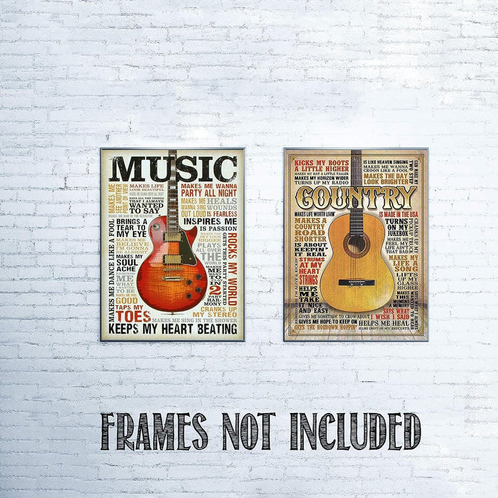 All Music- Country- Guitar Lovers Quotes Wall Art Set (2) 8 x 10&