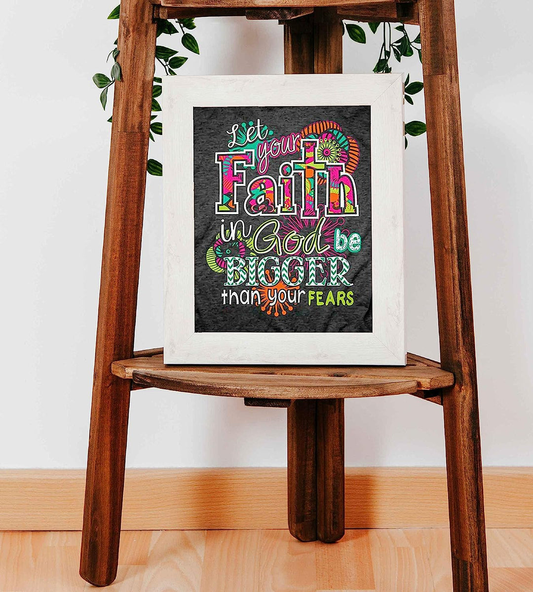 ?Faith In God-Bigger Than Fears?-Inspirational Wall Art Sign-8 x 10" Shabby Chic Abstract Poster Print-Ready to Frame. Home-Bedroom-Office-Dorm-Church D?cor. Perfect Christian Gift for Teens!