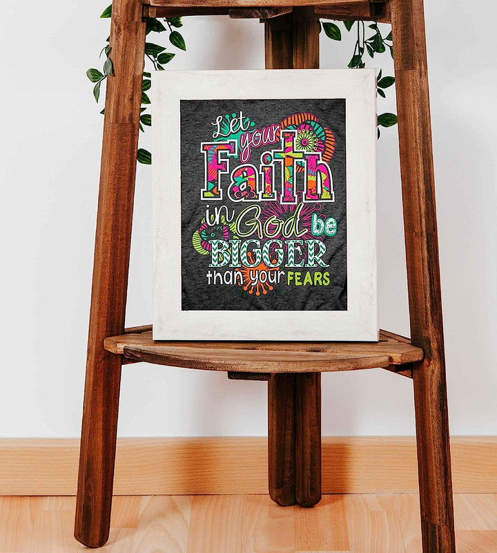 ?Faith In God-Bigger Than Fears?-Inspirational Wall Art Sign-8 x 10" Shabby Chic Abstract Poster Print-Ready to Frame. Home-Bedroom-Office-Dorm-Church D?cor. Perfect Christian Gift for Teens!