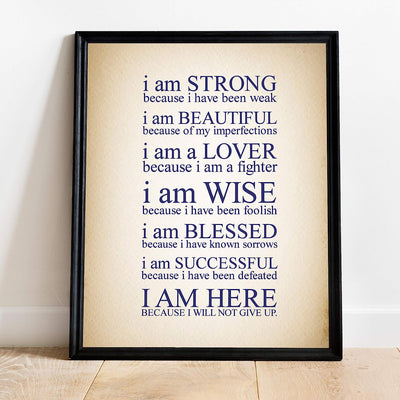 I Am Here Because I Will Not Give Up Inspirational Quotes Wall Art- 11 x 14" Motivational Poster Print-Ready to Frame. Home-Office-Studio-Classroom-Dorm Decor. Perfect Gift of Self-Motivation!