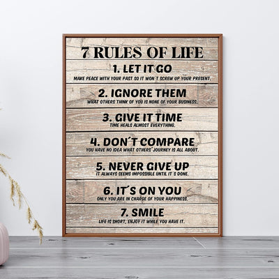 Seven Rules of Life Inspirational Quotes Wall Art-11 x 14" Motivational Poster Print w/Replica Wood Design-Ready to Frame. Home-Office-School Decor. Great for Inspiration! Printed on Photo Paper.