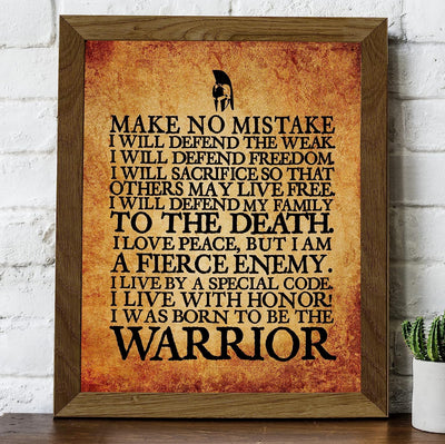 Warrior's Code- Motivational Quotes Wall Art-8 x 10"-Ready to Frame. Fierce Inspirational Poster Print w/Replica Distressed Parchment Design. Perfect Home-Gym-Office-Cave Decor. Great Gift for Dad!