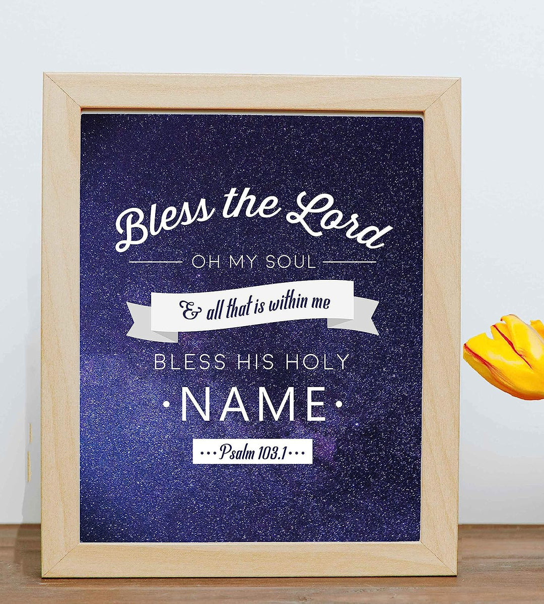Bless the Lord-Oh My Soul- Psalm 103:1- Bible Verse Wall Art- 8 x 10" Starry Typographic Scripture Print-Ready to Frame. Home-Office-Church D?cor. Great Christian Gift! Bless His Holy Name!