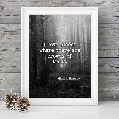 Love Places Where There Are Crowds of Trees-Inspirational Quotes Wall Art -8x10" Forest w/Trees Black & White Photo Print-Ready to Frame. Home-Office-School-Nature Decor. Reminder to Get Outdoors!