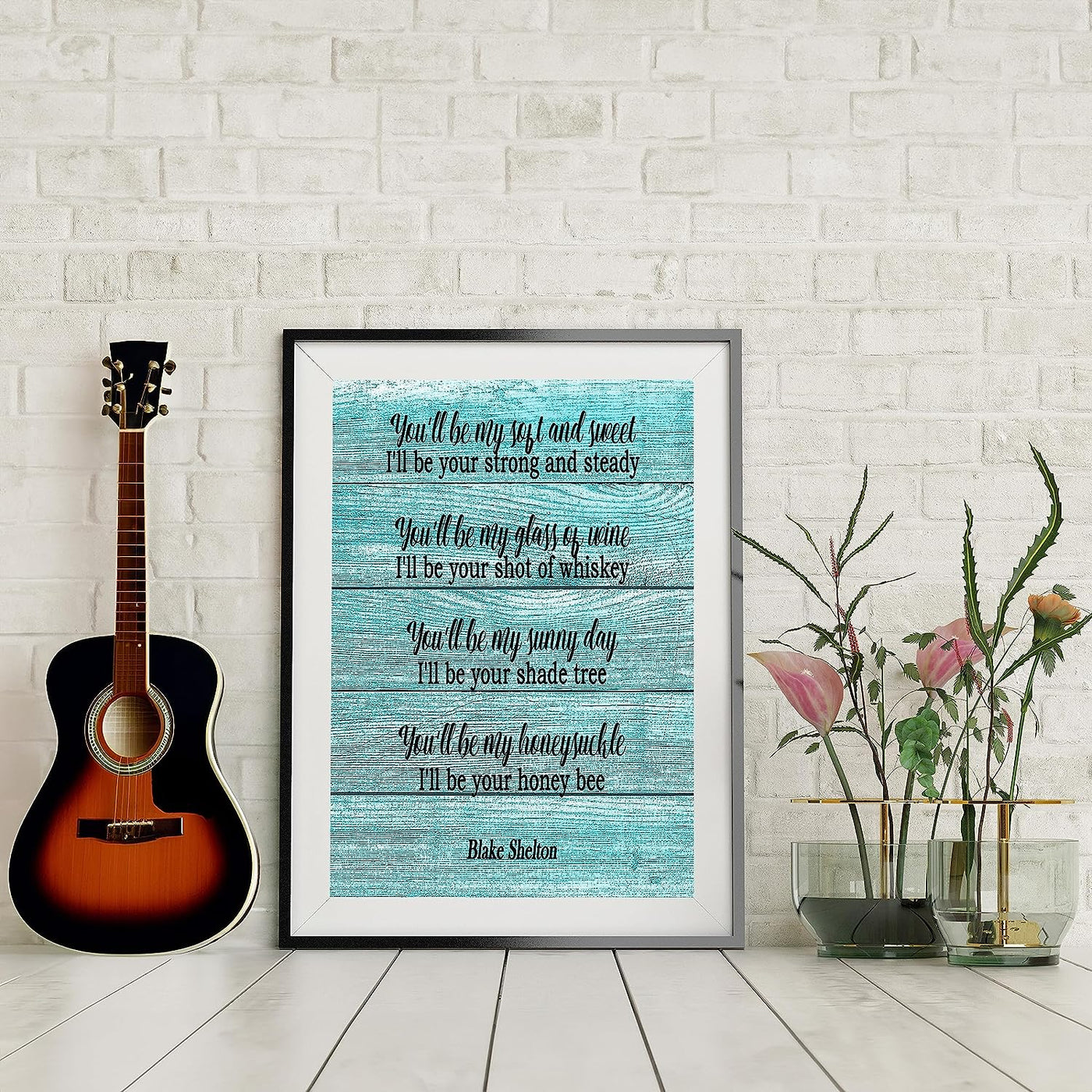 I'll Be Your Honey Bee-Blake Shelton Song Art Wall Sign-8 x 10"-Ready to Frame. Lyrical Poster Print w/Replica Distressed Wood Design. Home-Studio-Bar-Cave Decor. Perfect for Country Music Lovers!