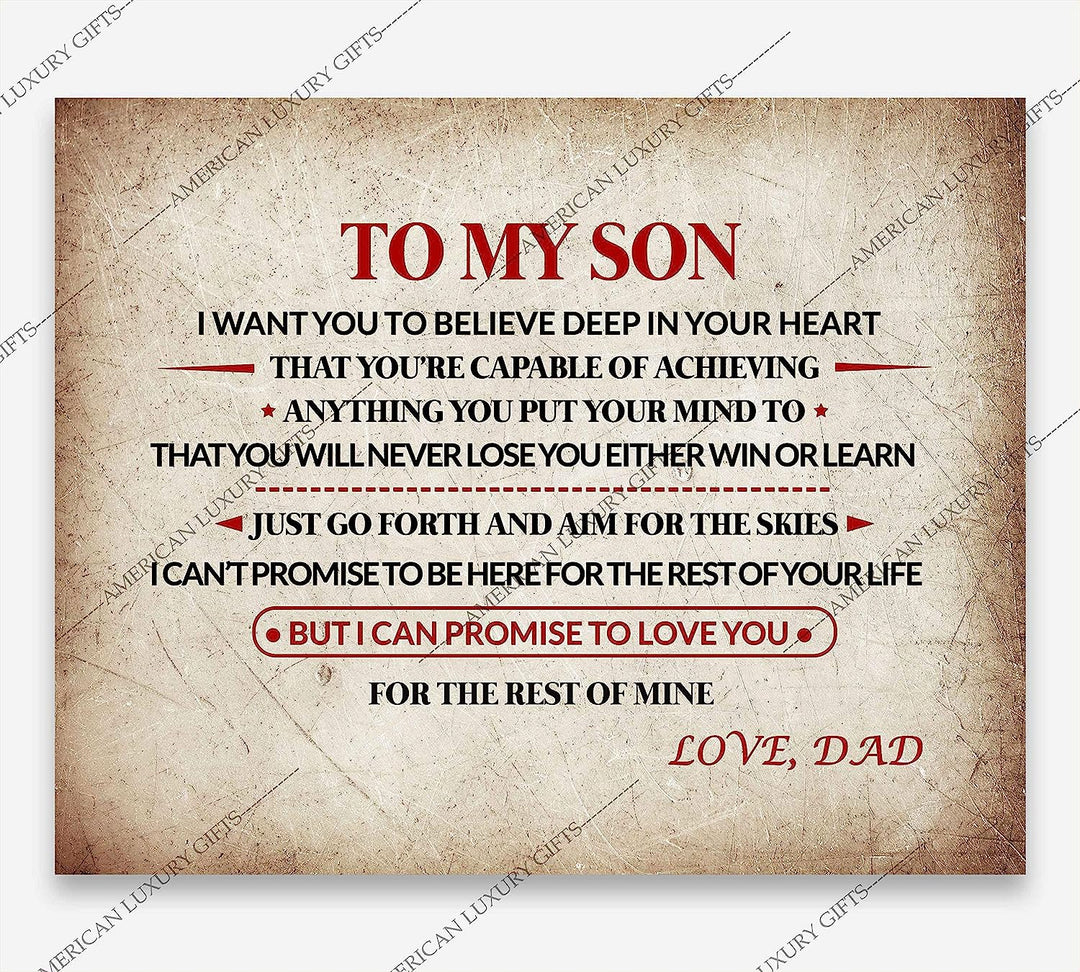 To My Son-Love Dad Inspirational Family Wall Art -10x8" Modern Typographic Print w/Distressed Parchment Design-Ready to Frame. Loving Message From Father to Son. Perfect Wedding-Graduation Gift!