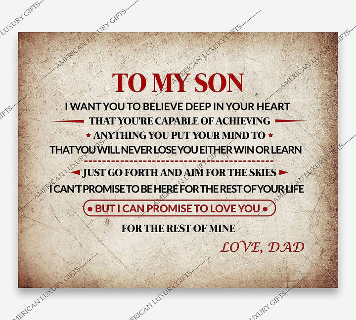 To My Son-Love Dad Inspirational Family Wall Art -10x8" Modern Typographic Print w/Distressed Parchment Design-Ready to Frame. Loving Message From Father to Son. Perfect Wedding-Graduation Gift!