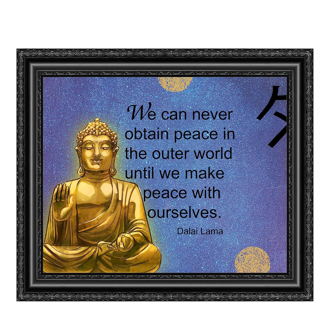 Dalai Lama Quotes-"Peace in the Outer World-Peace with Ourselves"- Inspirational Wall Art- 8 x 10"-Ready to Frame. Spiritual Wall Art Print with Gold Buddha. Perfect D?cor for Home-Office-Studio.