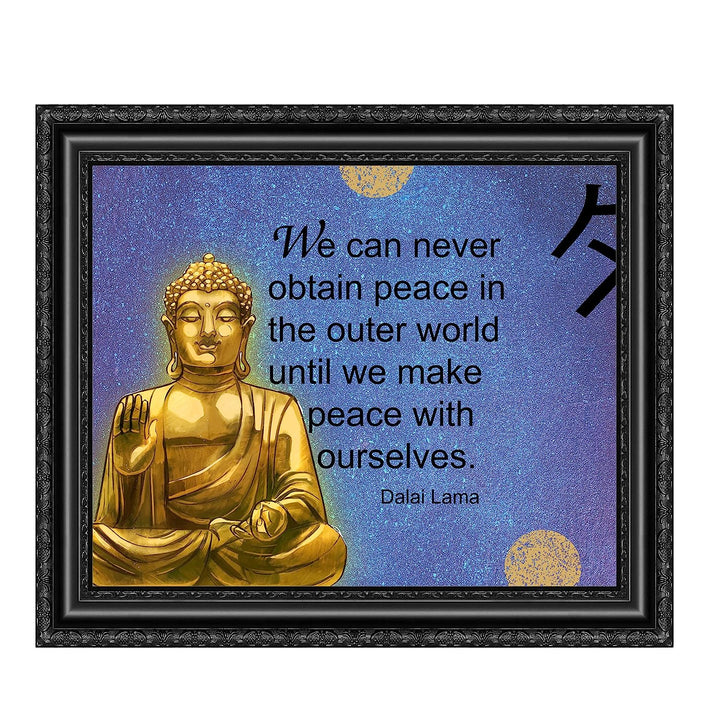Dalai Lama Quotes-"Peace in the Outer World-Peace with Ourselves"- Inspirational Wall Art- 8 x 10"-Ready to Frame. Spiritual Wall Art Print with Gold Buddha. Perfect D?cor for Home-Office-Studio.