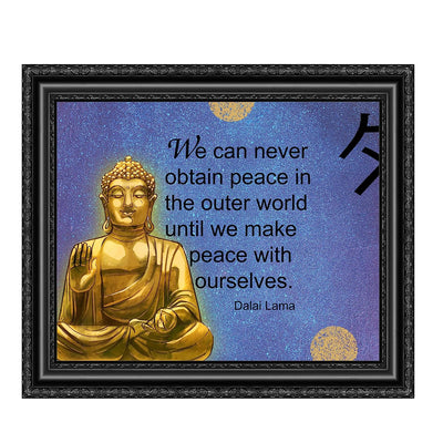 Dalai Lama Quotes-"Peace in the Outer World-Peace with Ourselves"- Inspirational Wall Art- 8 x 10"-Ready to Frame. Spiritual Wall Art Print with Gold Buddha. Perfect D?cor for Home-Office-Studio.