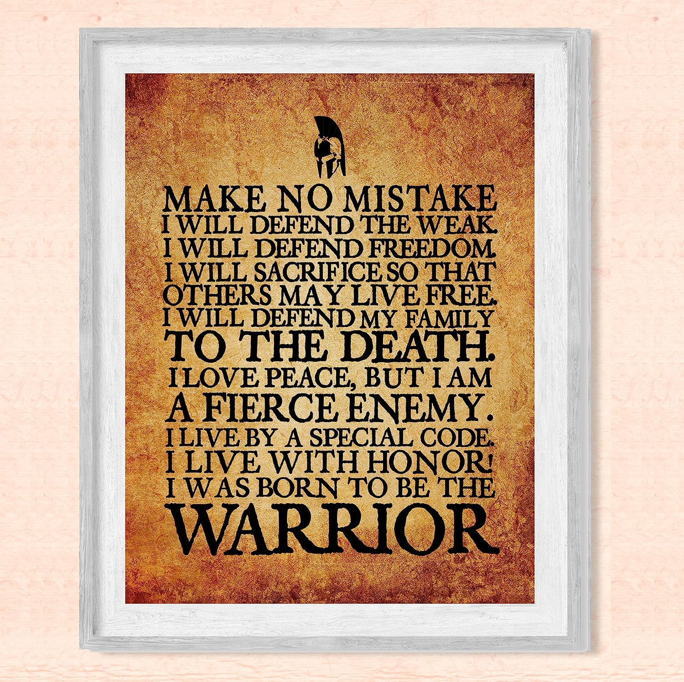 Warrior's Code- Motivational Quotes Wall Art-8 x 10"-Ready to Frame. Fierce Inspirational Poster Print w/Replica Distressed Parchment Design. Perfect Home-Gym-Office-Cave Decor. Great Gift for Dad!