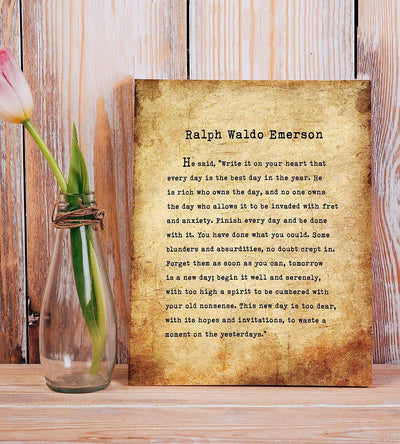 Ralph Waldo Emerson-"Finish Every Day"- Inspirational Poem Page Print- 8 x 10" Poetic Wall Art. Distressed Parchment Print-Ready To Frame. Home-Office-Study-School Decor. Great Gift for Poetry Fans!