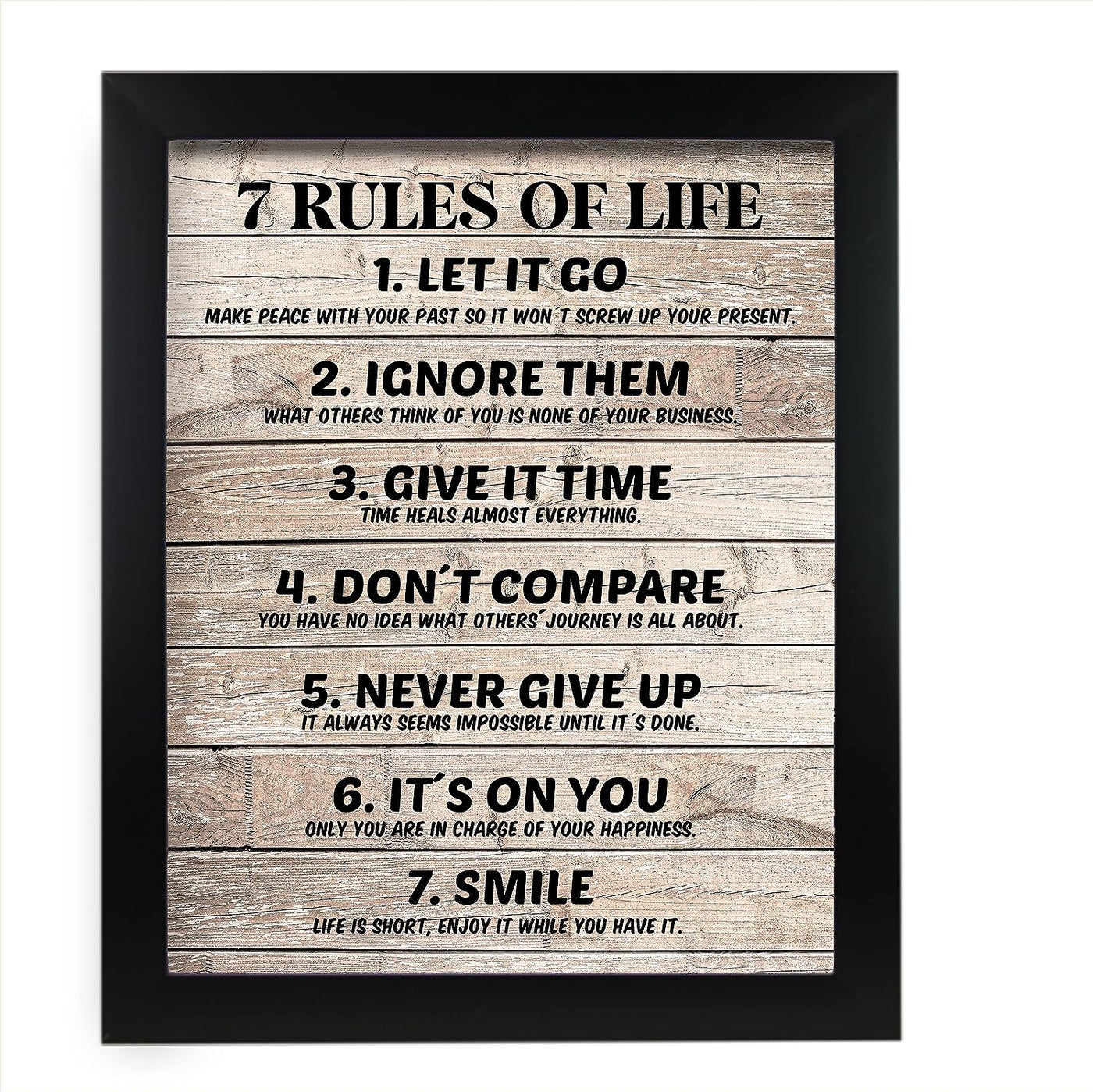 Seven Rules of Life Inspirational Quotes Wall Art-11 x 14" Motivational Poster Print w/Replica Wood Design-Ready to Frame. Home-Office-School Decor. Great for Inspiration! Printed on Photo Paper.