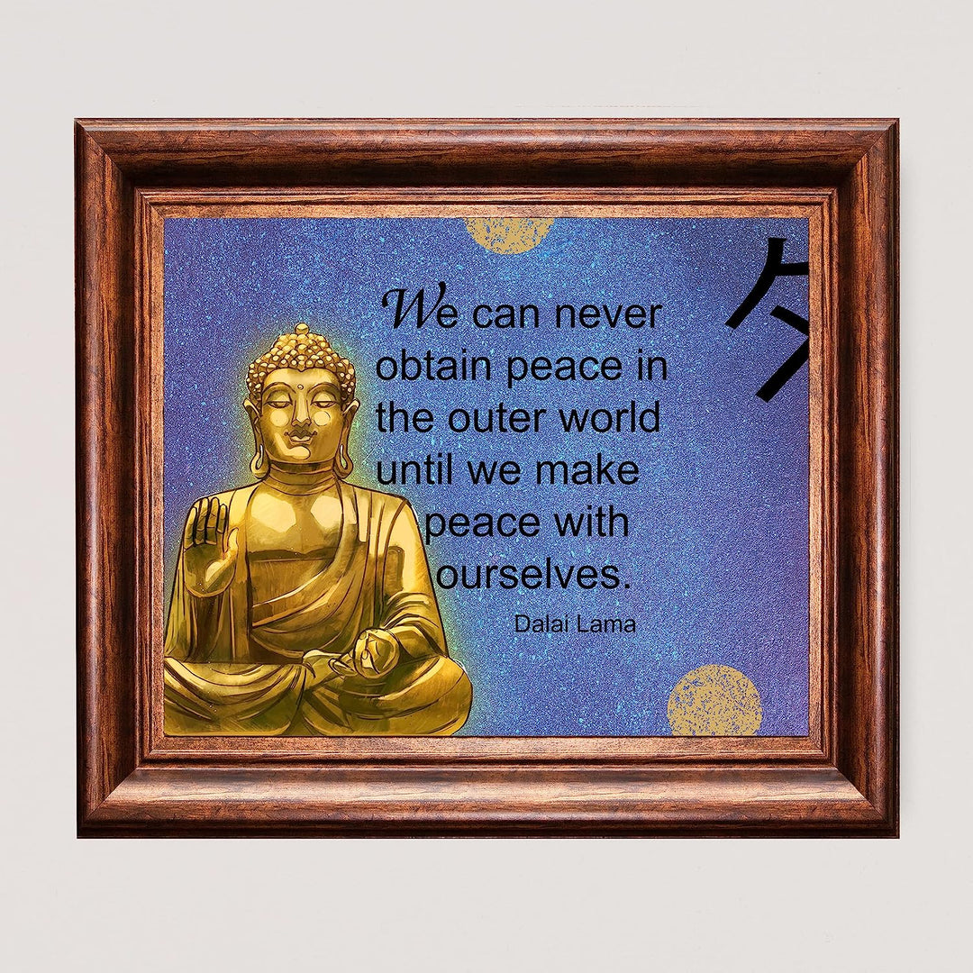 Dalai Lama Quotes-"Peace in the Outer World-Peace with Ourselves"- Inspirational Wall Art- 8 x 10"-Ready to Frame. Spiritual Wall Art Print with Gold Buddha. Perfect D?cor for Home-Office-Studio.