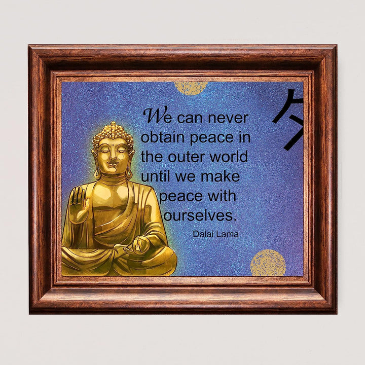 Dalai Lama Quotes-"Peace in the Outer World-Peace with Ourselves"- Inspirational Wall Art- 8 x 10"-Ready to Frame. Spiritual Wall Art Print with Gold Buddha. Perfect D?cor for Home-Office-Studio.