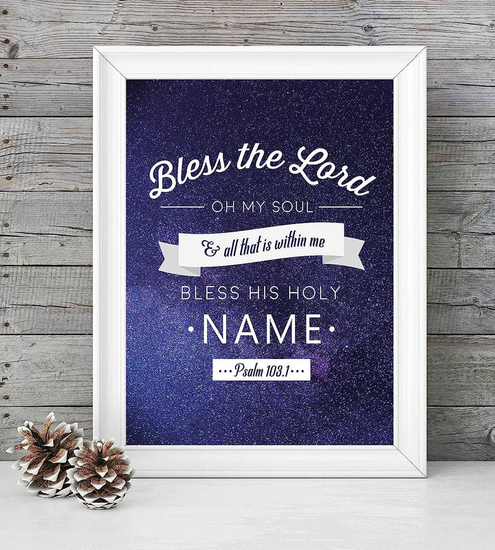 Bless the Lord-Oh My Soul- Psalm 103:1- Bible Verse Wall Art- 8 x 10" Starry Typographic Scripture Print-Ready to Frame. Home-Office-Church D?cor. Great Christian Gift! Bless His Holy Name!
