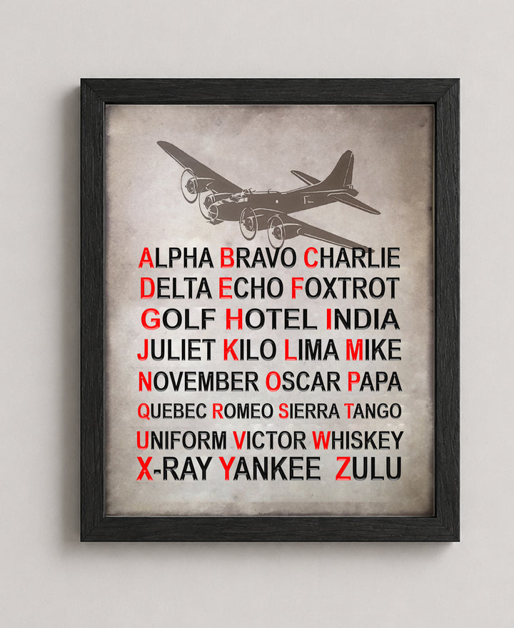 Alpha Bravo Charlie NATO Phonetic Alphabet Chart Military Wall Art