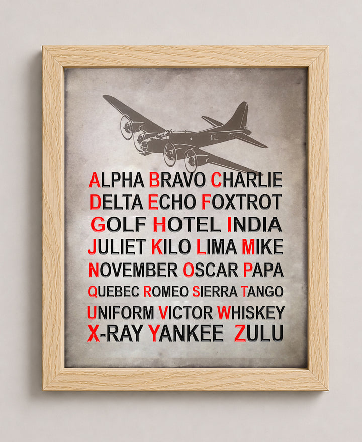 Alpha Bravo Charlie NATO Phonetic Alphabet Chart Military Wall Art