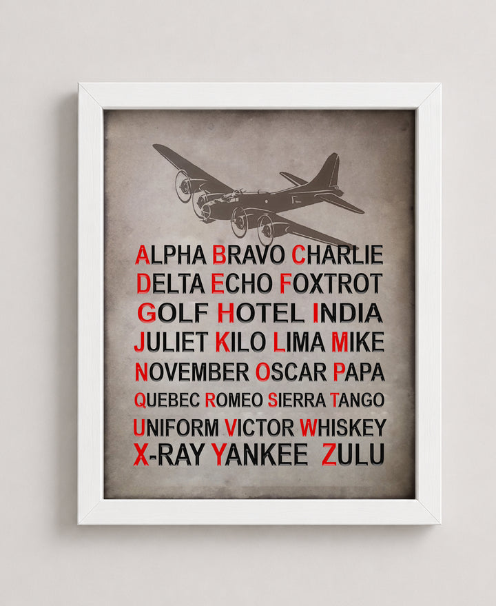 Alpha Bravo Charlie NATO Phonetic Alphabet Chart Military Wall Art
