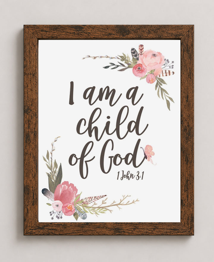 I Am a Child of God Floral Christian Wall Art