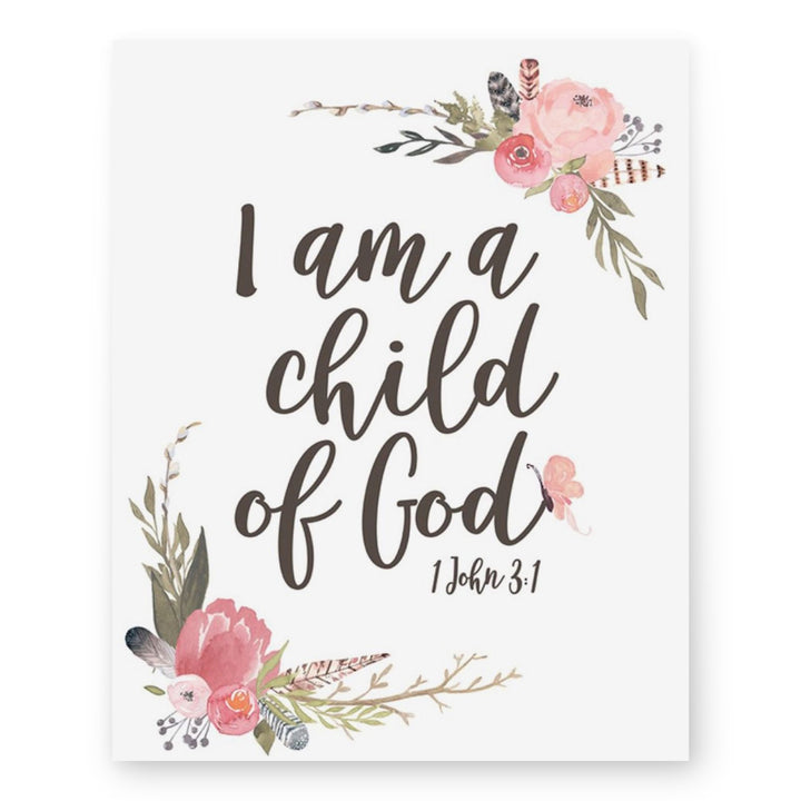 I Am a Child of God Floral Christian Wall Art