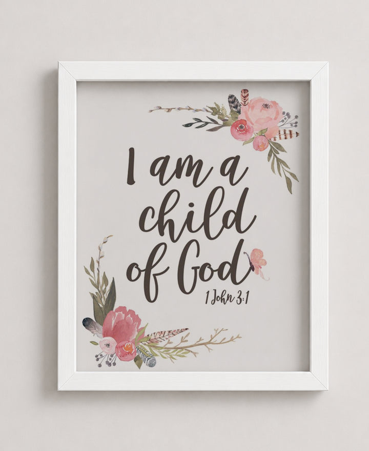 I Am a Child of God Floral Christian Wall Art