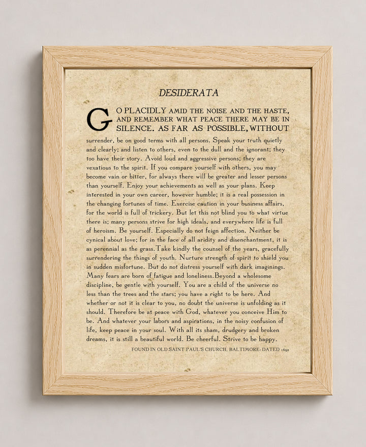 Desiderata By Max Ehrmann Vintage Poetry Inspirational Wall Art