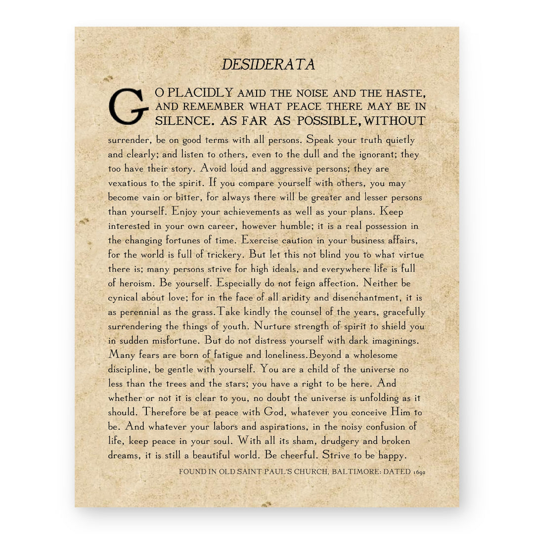 Desiderata By Max Ehrmann Vintage Poetry Inspirational Wall Art