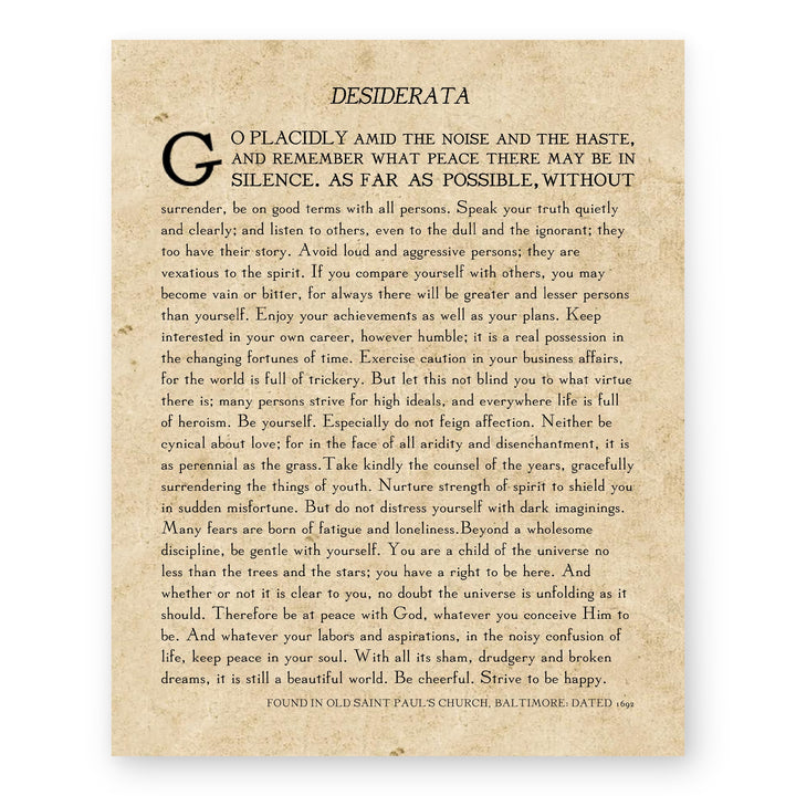 Desiderata By Max Ehrmann Vintage Poetry Inspirational Wall Art