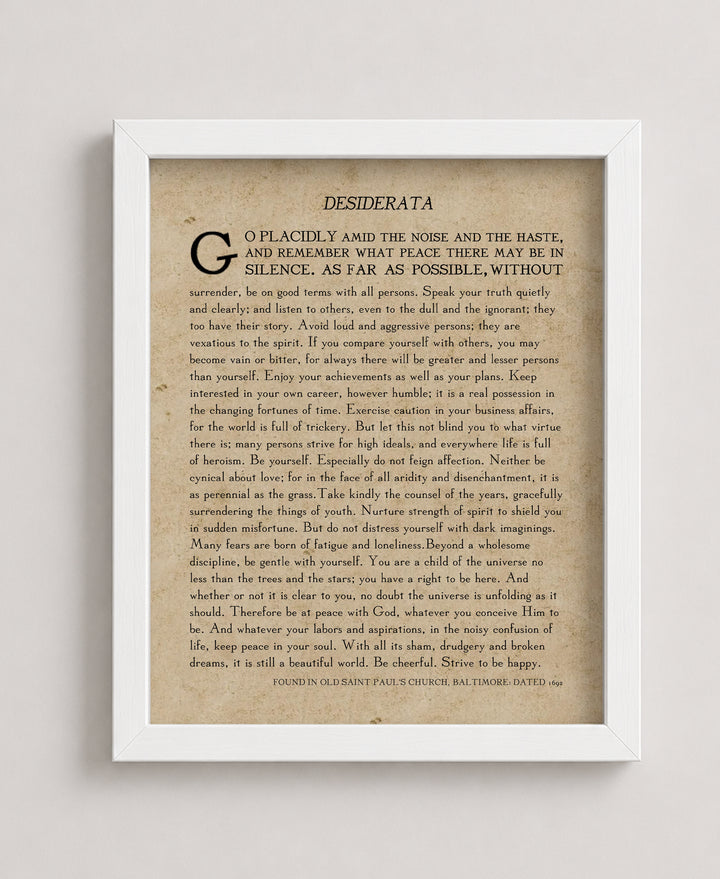 Desiderata By Max Ehrmann Vintage Poetry Inspirational Wall Art