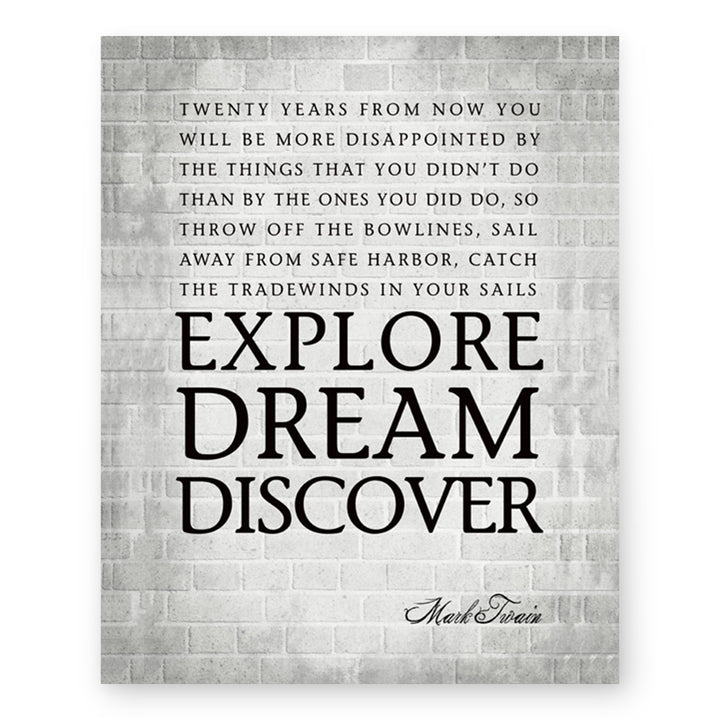 Mark Twain Explore Dream Discover Inspirational Wall Art