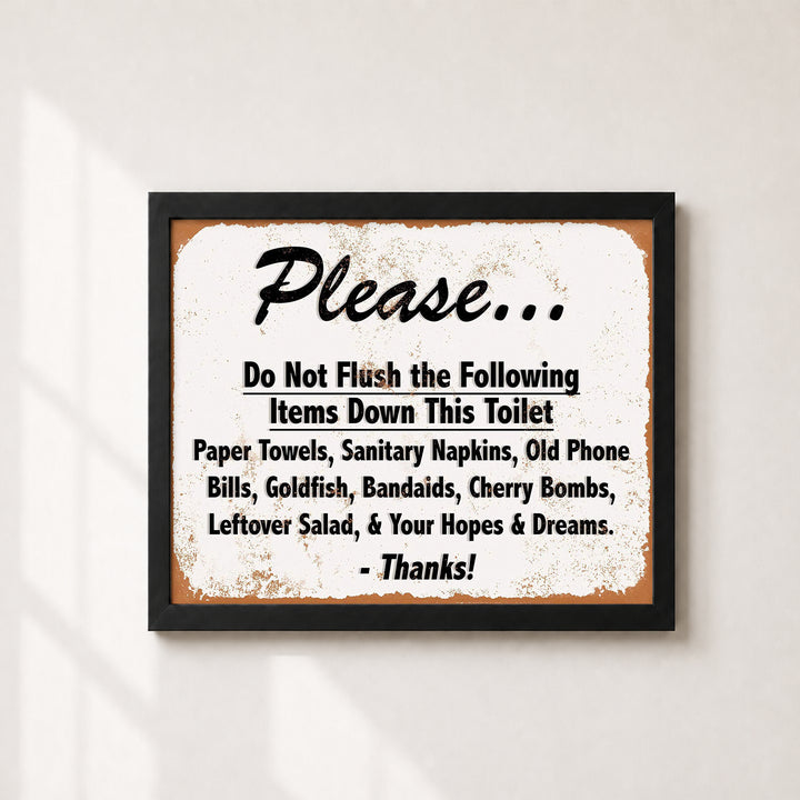 Do Not Flush Down Toilet Vintage Funny Bathroom Wall Art