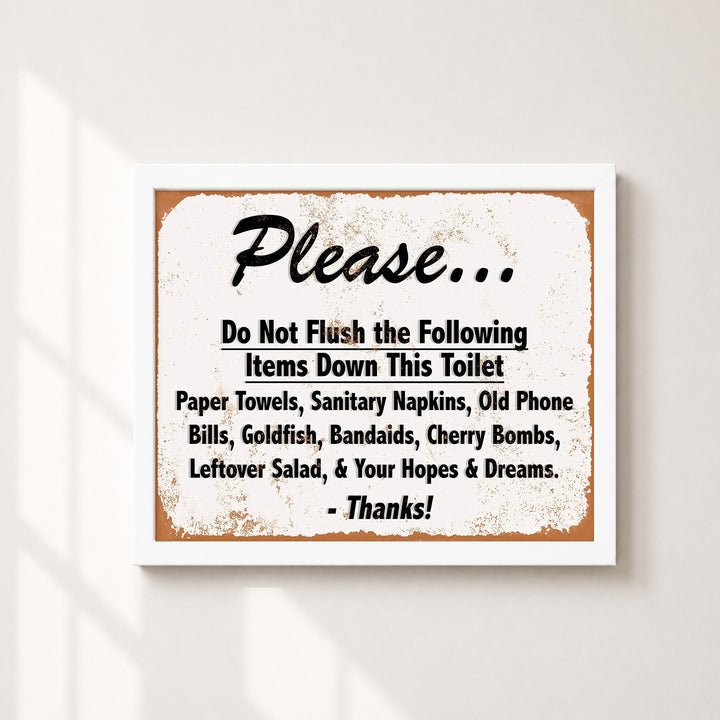Do Not Flush Down Toilet Vintage Funny Bathroom Wall Art