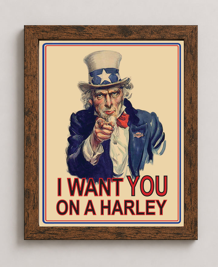 Uncle Sam I Want You On a Harley Family Inspirational Wall Art